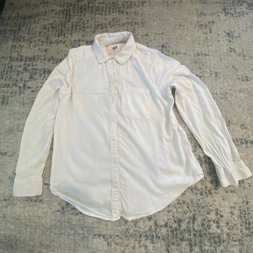 SO Goods For Life Women XS White Cotton Blend Button Down Shirt Long Sleeve Top